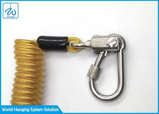 Κίτρινο κορδόνι σπειρών καλωδίων με το κλείδωμα Screwgate Carabiner για τα εργαλεία πτώσης στάσεων